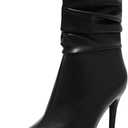 Mid Calf Boots for Women Stiletto High Heel Slouch Boot Pointed Toe Side Zipper Sexy Fashion Ankle Booties Waterproof Fall Winter Dressy Shoes for Work, Party and prom (8, Black)