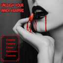 BOBISUKA Halloween Vampire Makeup Kit with Dark Fake Blood, Black Lipstick, 3 Pairs Vampire Teeth, Horror Cosplay Costume Accessories for Halloween, Vampire, Party