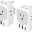 US to UK Plug Adapter 2 Pack, TESSAN Type G Travel Adapter with 4 Outlets 3 USB Charger(1 USB C Port), Power Adaptor for USA to Ireland Scotland Dubai Hong Kong England British Kenya London