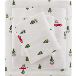 Woolrich Cotton Sheet Set Cottage Charms Print, 100% Cotton Flannel Sheets Warm & Fuzzy Bedding Set Queen Size Sheets, Fitted Pocket Fits Up to 14" Mattress, Queen Green Tree Trip 4 Piece (Queen, Tree Trip)