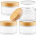 4 Pcs 200g/6.7oz Frosted Cosmetic Containers Glass Jar Empty Sample Jars with Bamboo Lids for Cream Lotion Lip Balm Makeup