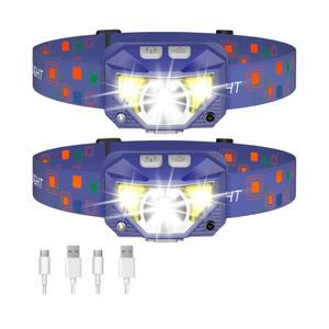 Headlamp Flashlight, Lumen Ultra-Bright LED Rechargeable Headlight with White Red Light,2-Pack Waterproof Motion Sensor Head Lamp,8 Modes for Outdoor Camping Running Fishing- Blue