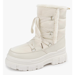 White Snow Boots for Women Waterproof Platform Winter Boots Anti-Slip Warm, Comfortable Outdoor Booties, Size 8