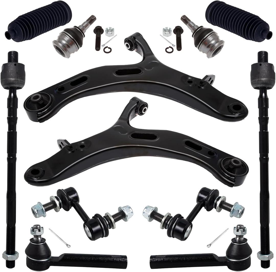 TUCAREST 12Pc Suspension Kit Fit For 2010-2014 Su-baru Outback, 2 Front Lower Control Arm Ball joint + 4 Outer Inner Tie Rod + 2 Sway Bar + 2 Boots [# 522-831 522-832 K750084 EV800049 ES3712 K9513]