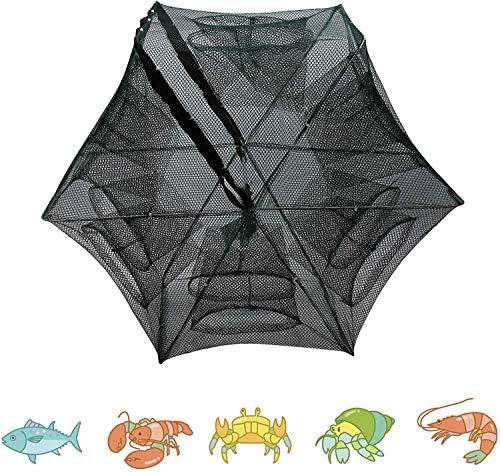 GOTOTOP 6 Holes Fishing Net Automatic Fish Traps Shrimp Cage Nylon Foldable Crab Cast Traps for Catching Smelt Eels Crab Lobster Fish Shrimp and Crawfish