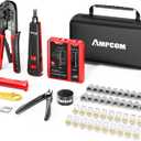 AMPCOM Ethernet Crimping Tool Kit 10-in-1 RJ45/RJ11 Network Tool Kit with RJ45 Tester for Cat6/Cat5e/Cat5 RJ45 Connectors, Includes 110 Punch Down Tool & Wire Stripper, Portable Waterproof Bag