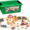 BRIO World Cargo Railway Deluxe - Wooden Track Train Set - Battery-Powered Engine, 3 Cranes, Bridge, Truck - Kids Ages 3+ - Compatible with All Wooden Rail Sets - FSC Certified Wood - 54-Pieces
