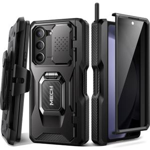 TONGATE for Z Fold 5 Case with Ring Stand, Built-in S Pen Holder & Glass Screen Protector Shockproof Rugged Z5 Phone Case with Slide Camera Cover& Belt Clip for Samsung Galaxy Z Fold 5, Privacy Black