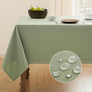 Textured Tablecloth Rectangle Waterproof Table Cloth, Washable Table Cover Wrinkle Free Fabric Tabletop Decoration for Kitchen, Dining, Wedding, Parties, 52 x 70 Inch, Sage Green