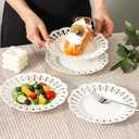 fMBB Round Appetizer Plate with Scalloped Edge Lace Rim, Set of 4, White 8 inch Ceramic Dessert Plates, Small for Cake Snack Side Dish, Microwave and Dishwasher Safe