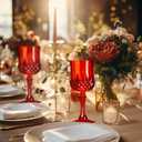 XKXKKE 24 Pcs Red Plastic Wine Glasses, Plastic Water Goblets for Parties, Stemmed Drinking Glasses for Wedding Reception, Grand Event Party Bar Supplies Reusable Drinking Cups