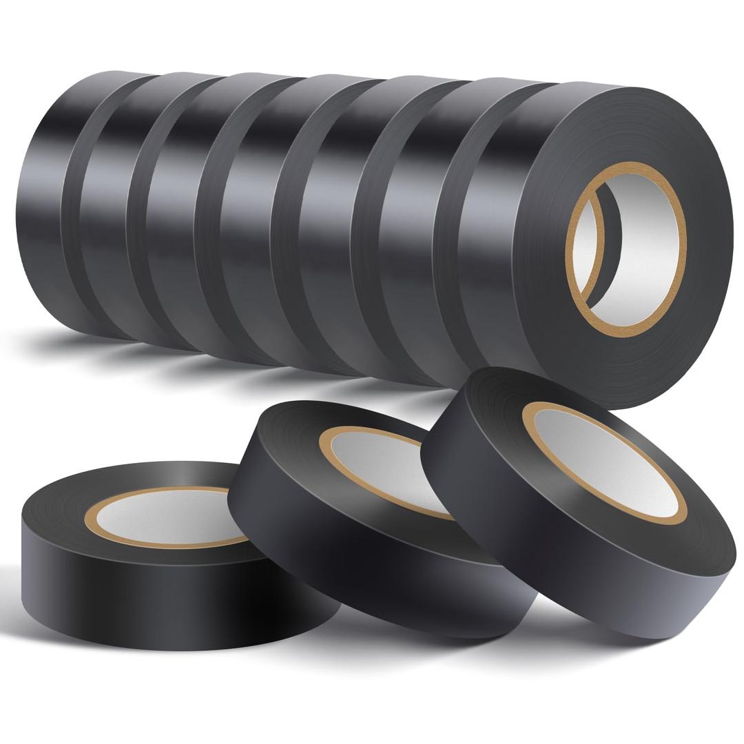 10 Pack Black Electrical Tape Waterproof3/4 in x 60ftHigh Temperature Electric Tape Weatherproof Home Outdoor Multipurpose Insulating Wire WrappingMaximum Voltage