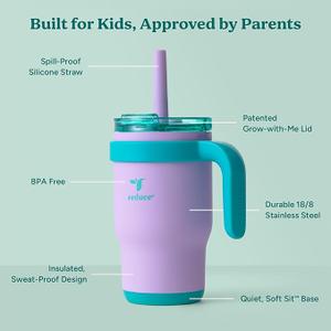 REDUCE 14 Oz Coldee Kids Tumbler with Lid and Straw - Coldee Insulated Travel Mug - Spill-Proof, Sweatproof Stainless Steel, BPA-Free - Includes Handle, Reusable Silicone Straw - Purple Mermaid