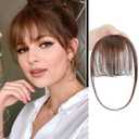 BOGSEA Bnags Hair Clip- Medium Brown Fake Bangs 100% Real Human Hair Extensions Wispy Bangs for Women Fringe with Temples Hairpieces Curved Bangs for Daily Wear Medium Brown Wispy Bangs