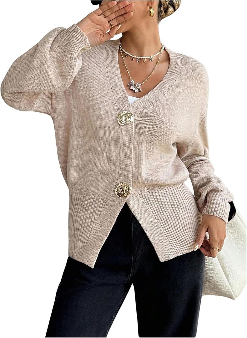 SOLY HUX Women's Fall Cardigan Sweater V Neck Long Sleeve Button Up Casual Knit Tops Size Medium