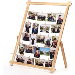 Cinnvoice 33x25 Inch Graduation Decorations Class of 2026 Freestanding Photo Display Board with 30 Clips Stable Tabletop Wooden Picture Frame Collage for Party Hanging Photos Postcards Greeting Cards