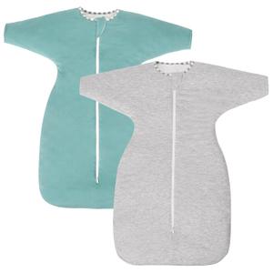 PuppyPaws Baby Sleep Sack 1.5 TOG 2-Pack Set, Transitional Swaddle with Arms Up Length Sleeves and Mitten Cuffs, Sleep Sack 6-9 Months, 95% Rayon derived from Bamboo, 5% Spandex (Green&grey)