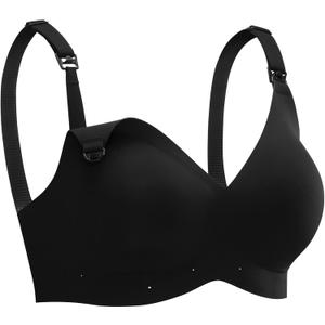 Nursing Bras for Breastfeeding Seamless Maternity Bra Wireless Pregnancy Sleep Bralette Natural Shape Support (Black, XL)