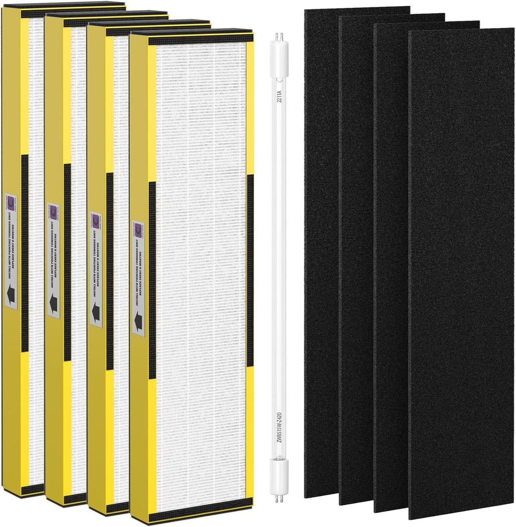 4 Pack FLT5000 Filter C True HEPA Replacement Filter Compatible with AC5000, AC5000E, AC5250PT, AC5300B, AC5350B, CDAP5500 (with 1 LB5000 Replacement Bulb)