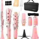 Bb Clarinet For Beginners Students B Flat Clarinet 17 Keys Clarinet with Case Stand Strap 2 Barrels 8 Mouthpiece Cushion White Gloves(Pink)
