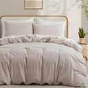 LOVQUE Bedding Duvet Cover Queen Size, 100% Washed Cotton Linen Like Natural Bedding Set with Zipper Closure (No Comforter), 90x90, Light Linen Grey