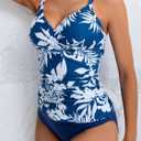 B2prity Women's Ruched Tankini Swimsuits V Neck Wrap Tie Back Two Pieces Bathing Suit Tummy Control Swimwear (Blue, XL)