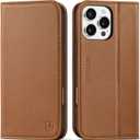 SHIELDON Wallet Case for iPhone 16 Pro Max 6.9", Genuine Leather Folio Magnetic Kickstand RFID Blocking Credit Card Holder Protection Cover Compatible with iPhone 16 Pro Max - Nappa Saddle Brown
