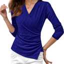 Womens Long Sleeve Sparkly Wrap Tops, Fitted V Neck Asymmetrical Hem Mesh Top Dressy Party Blouse (M)