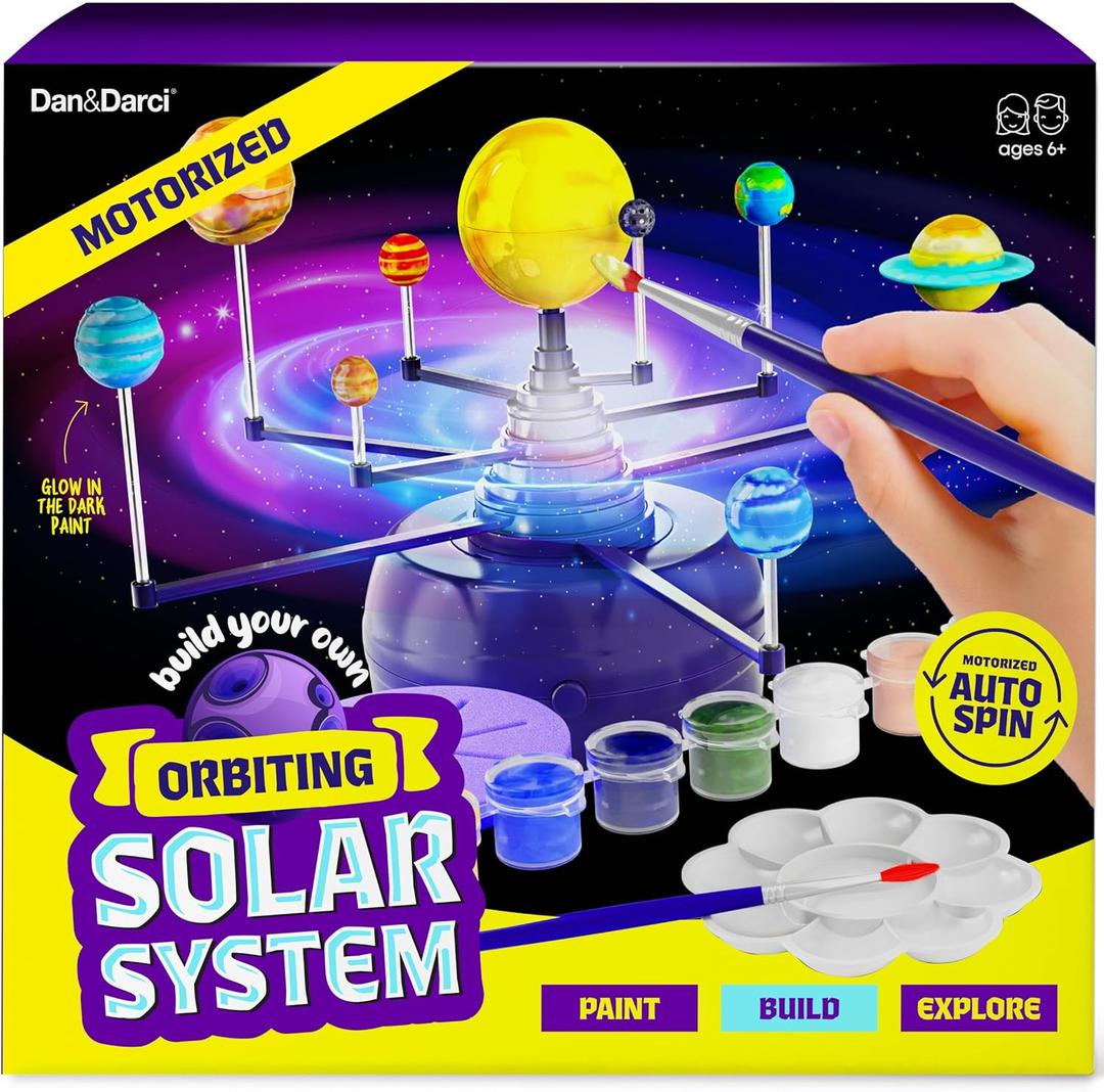 Dan&Darci 360 Orbiting Solar System for Kids - Paint & Build Model Kit - Arts and Crafts for Kid Ages 8-12, 4-6, 4-8, 6-8 - Space Toys 8-10 - Science Astronomy Gifts - Painting Craft Kits for Boys
