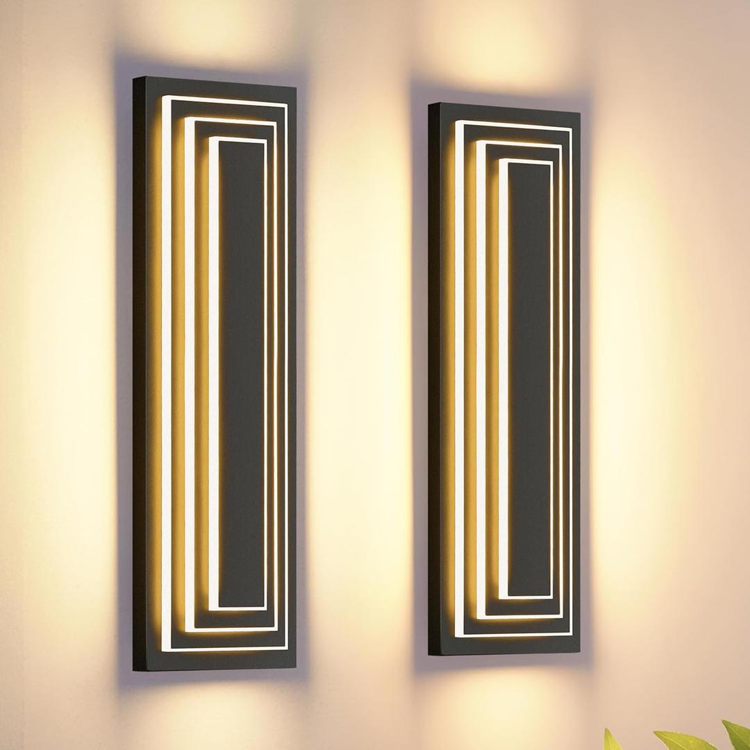 23.6 in Long Outdoor Wall Lights,3-Tier Large Exterior Lighting Fixtures,LED Front Porch Lights,Waterproof Outdoor Garage Lights 36W Warm White 3000K Modern Acrylic Wall Sconce,2 Pack
