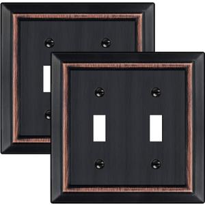 Metal Wall Plate for Electrical Outlets, Decorative Aged Bronze Switch Plates Outlet Cover, Light Switch Cover Plate, 2-Gang Wall Plates (Double Toggle, 2 Pack)