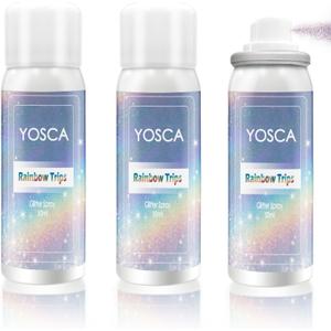 Yosca Body Glitter Spray, 3Pcs Holographic Silver Travel Shiny Glitter Spray for Body Hair Clothes Pride Accessories, Long-Lasting Shimmer Powder Hairspray for Festival Concert Party Rave Accessories