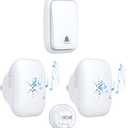 US Plug Self Powered Wireless Doorbell No Battery 100M Distance 38 Songs Door bell Button Outdoor Doorbell Wireless Waterproof for Home School Office (US White 1V2 A)