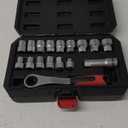 BILITOOLS 17-Piece Pass Through Socket Set, 3/8" & 1/2" Dr. Universal Pass Thru Go Through Ratchet Socket Wrench Mechanics Tool Set for Hex, Square, E-Torx, Spline Fasteners