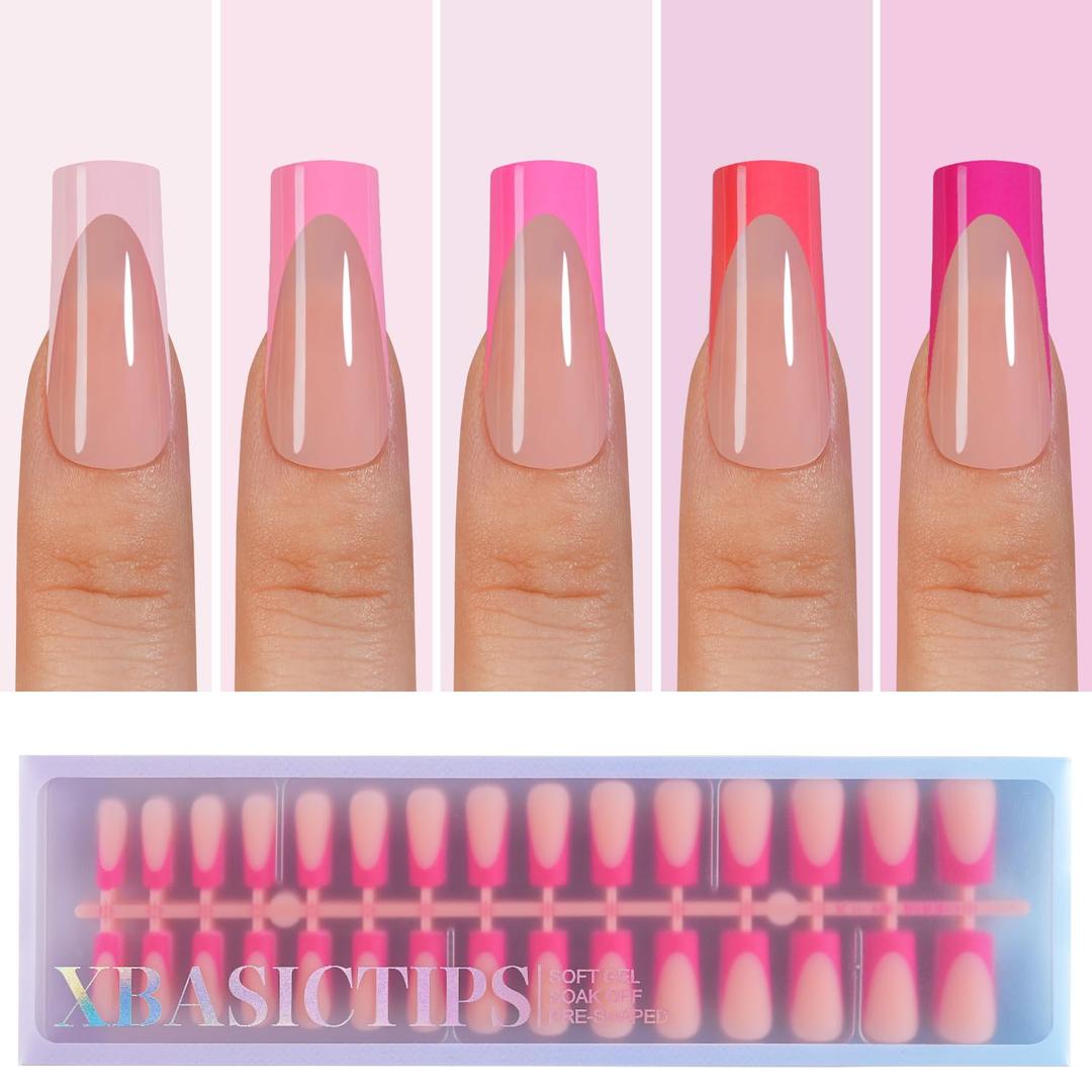 Misssix XBASICTIPS French Tip Press On Nails, 150Pcs French Gel Nail Tips Short Square, Soft Gel Pre-shaped No Need to File 3 in 1 Tips, Fake Nails for Nail Art DIY Extension Designs 15 Sizes