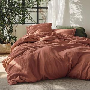 Bedsure Linen Duvet Cover Queen - Linen Cotton Blend Duvet Cover, PureWoven Cooling & Breathable Bedding Set for Hot Sleepers, Moisture Wicking & Durable Cover Set 3 Piece (Burnt Orange)