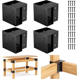 Workbench Corner Brackets Kit,4 Pcs Steel 3-Way Right Angle Corner Brackets for DIY Custom Workbench, Shelving, Work Table, Fits 2x4 (Actual 1.5"x3.5") Wood (4pcs, 2x4)