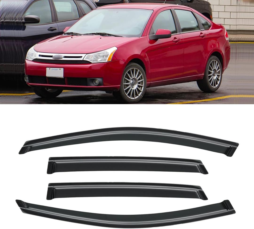Window Visor for 2008-2011 Ford Focus Sedan(Not fit Hatchback), Out-Channel Rain Guards Shields Vent Deflector Shade Wind Dark Smoke for 08-11 Focus, Tape-On Outside-Mount, 4PCS