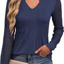 ANRABESS Women Long Sleeve Shirts V Neck Pleated Tunic Top Business Dressy Casual Blouse 2025 Fall Fashion Outfits (XL)