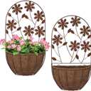 BAYN 2PKs Wall Hanging Planter Decor Art with Flower, Metal Wall Mounted Planters Indoor Outdoor Wall Planter for Succulent Herb Home Garden Yard