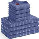 Mordimy 100% Cotton Terrycloth Kitchen Towels and Dishcloths Sets, Soft and Absorbent Checkered Dish Towels, Quick Drying Dish Rags for Washing Dishes, 4 Pack 16" x 26" & 4 Pack 12" x 12", Navy Blue, Small