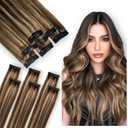 Single Clip In Hair Extensions Real Human Hair, Short Hair Extensions Clip Ins, Remy Balayage Highlight Seamless Hairpieces for Women 6 Pcs 14 Inch 36g Medium Brown Mixed Honey Blonde