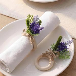 Flower Napkin Rings Set of 12 Wooden Purple Lavender Flowers Handmade Napkin Holders for Wedding Mother's Day Birthday Dinner Luncheons Picnics Banquet