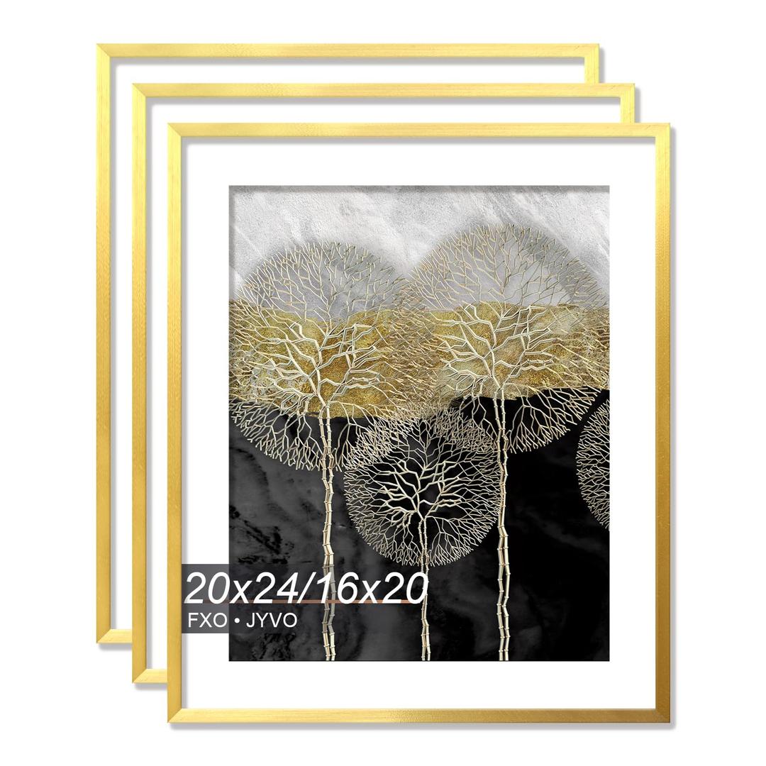 Fxojyvo 20x24 Picture Frame, GOLD Frame for 20 x 24 Inch Picture Poster Photo, Light Weight and High Transparent 20 by 24 Frame for Wall - 3 Pack/GOLD/20 x24