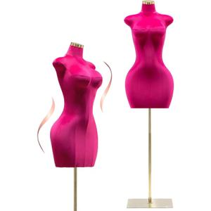 Plus-Size Curvy Female Mannequin Torso,Adjustable Body Dress Form with Metal Square Base,Full-Body Display for Clothing Store,Tailor Shop,or Design Office,Adjustable 61-76.8in,Sexy Manikin for Dresses (Red)