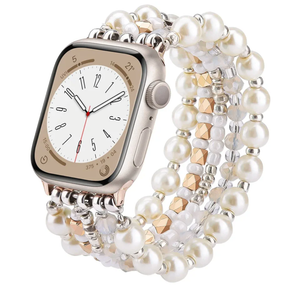 VISOOM Beaded Bracelet Compatible for Apple Watch Band 40mm/38mm/41mm Series 9 8 7 SE Series 6/5/4 Women Fashion Cute Handmade Pearl Stretchy Watch Strap for iWatch Bands Series 3/2/1 Replacement
