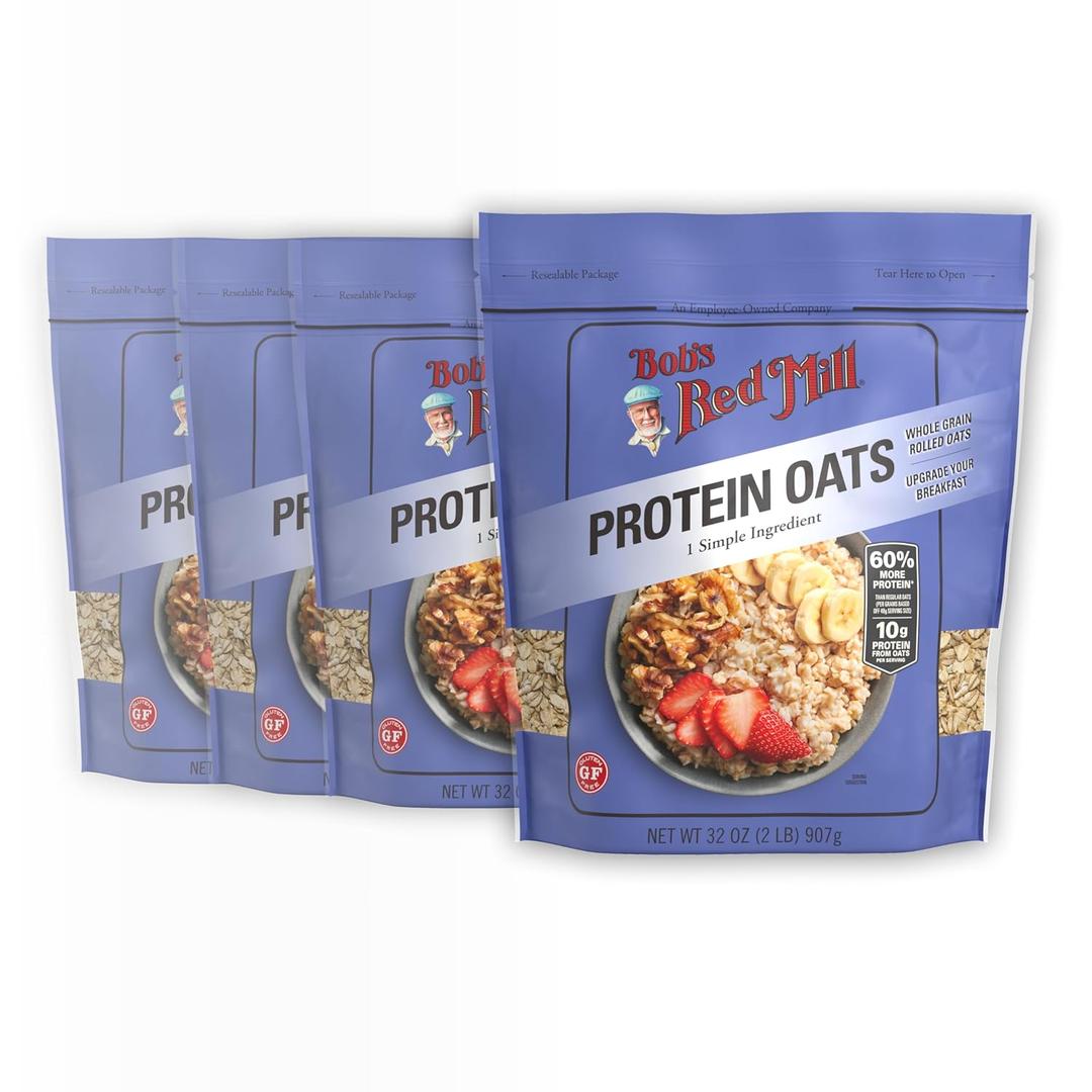 Bob's Red Mill Gluten Free Protein Oats, 32oz (Pack of 4) - 10g Protein/Serving, Non GMO, Whole Grain, Vegan, Kosher