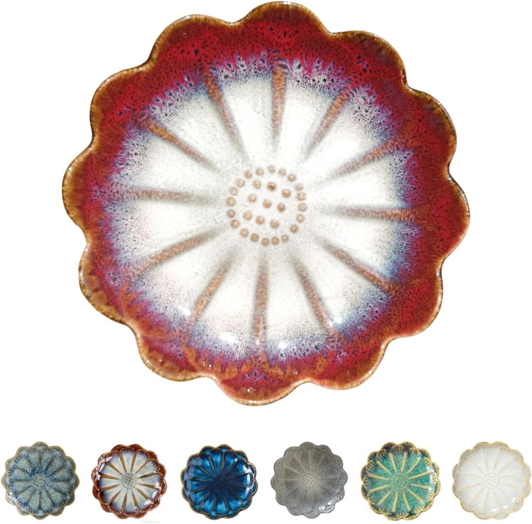 Ceramic Spoon Rest for Stove Top, Flower Cute Spoon Rest for Kitchen Counter, Cooking Spoon Holder for Kitchen Counter, Utensil Rest Spatula Rest Ladle Holder Tong Rest, 1 PC (Retro, Burgundy Red)