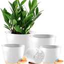 5-Pack Plant Pots with Drainage 7/6.5/6/5.5/5 Inch, Self Watering Pots for Indoor Plants, Planters for Indoor Outdoor Plants, Plastic Flower Pot, Planter for Indoor Outdoor (White)