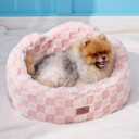 Joydeco Cloud Dog Bed for Small Dogs & Cats, Washable Pet Bed with Orthopedic Foam and Removable Checkered Plush Pad, Non-Slip Bottom for Indoor Puppies and Kittens, 22x20 Inch, Pink